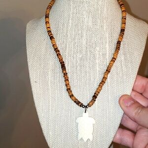 Wooden Beaded Necklace with Turtle Pendant